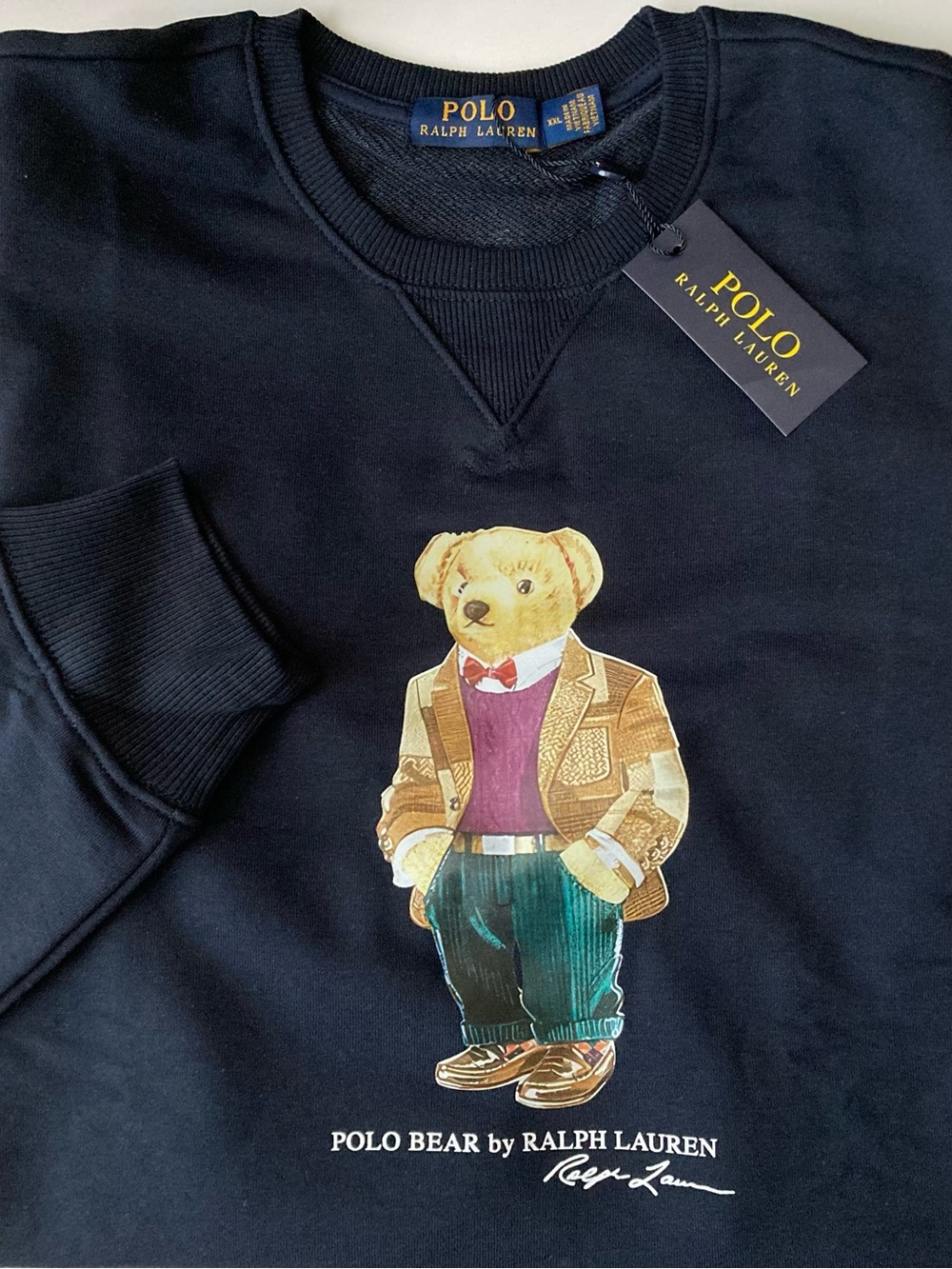 Polo Bear Ralph Lauren Sweatshirt Yellow Cotton Long Sleeve XL Men’s Crewneck